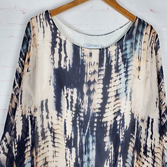 Tempo Paris Blouse Top Size S/M Silk Blend Pullover Lined Relaxed Overlay Italy - Picture 4 of 12